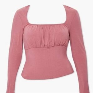 Forever 21 pink long sleeve chest ruffle top